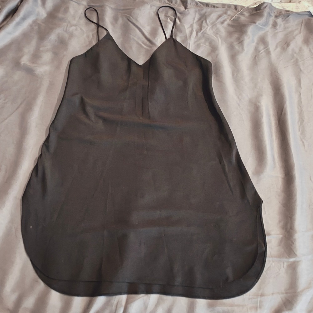 Vintage Deena Black Slip Dress Mini V Neck‎ Spaghetti Strap Sheer Layering small